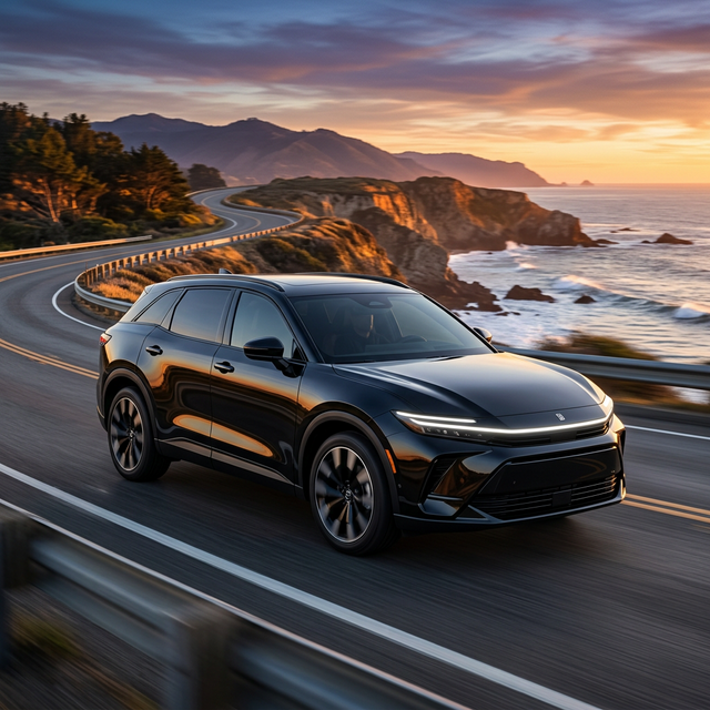 未来のプレミアムSUVが海岸線を走るスタイリッシュな姿