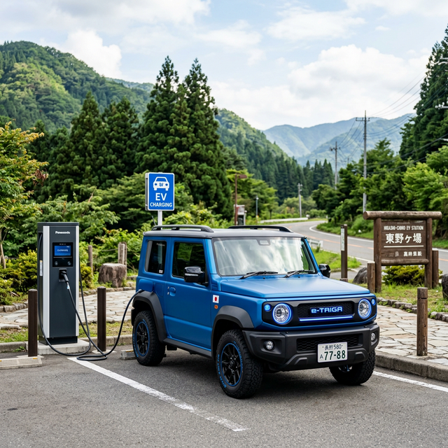 自然の中で充電をおこなう、ゼロエミッションのハスラーEVモデル予想イメージ