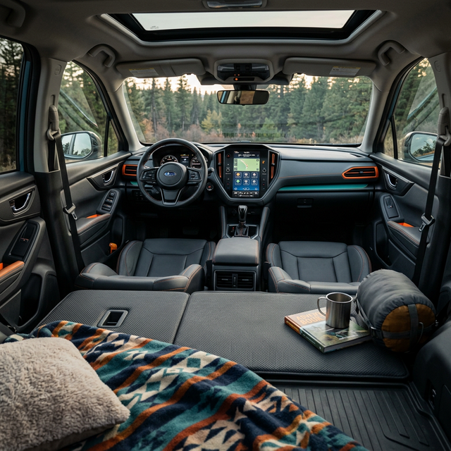 最新の大型ディスプレイと、車中泊やキャンプにも最適な広々としたインテリア空間