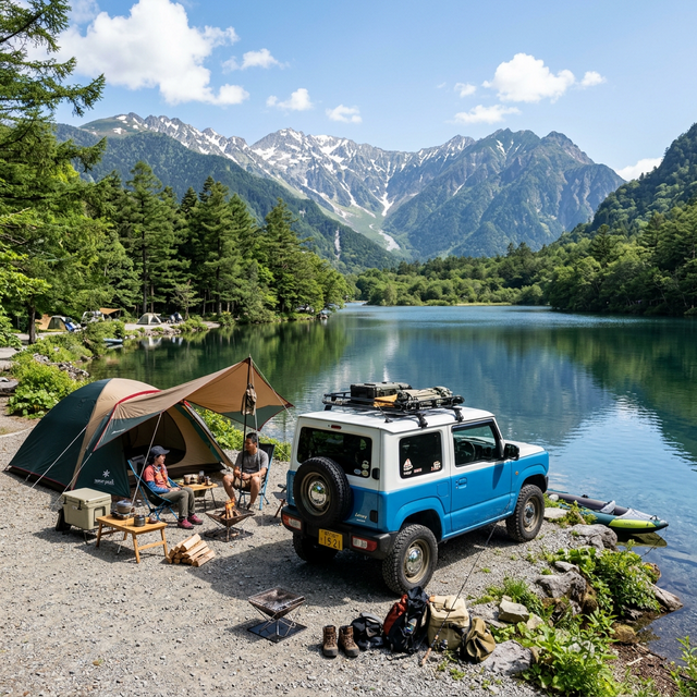 美しい湖畔のキャンプサイトに似合う、アウトドアライフスタイルに完璧なハスラー