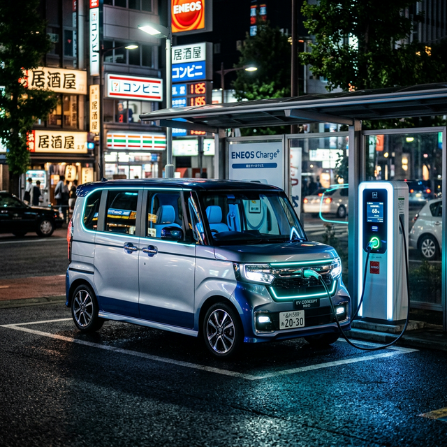 夜間に充電する未来のN-BOX EVモデル予想イメージ