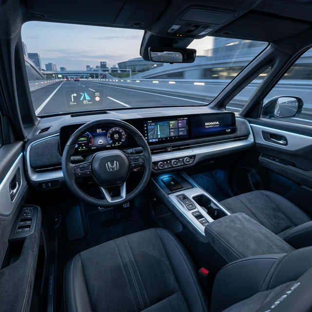 ダッシュ全幅の曲面OLEDディスプレイを備えた次世代ステップワゴンの運転席