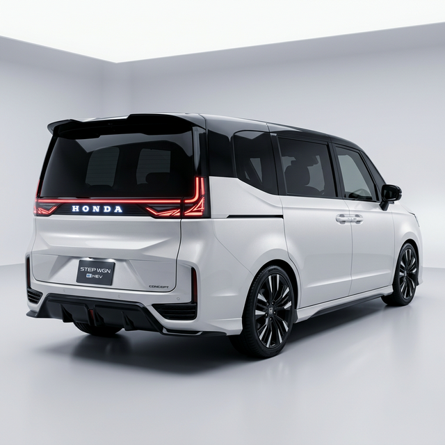 フルワイドLEDテールライトバーが印象的な次世代ステップワゴンのリアビュー